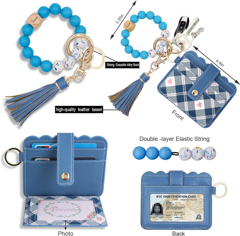 TSNSOEEO Keychain Wallet Wristlet Small Credit Card Holder Bracelet Key Chain Purse Bangle Tassel Beads Key Rings for Women - Image 3